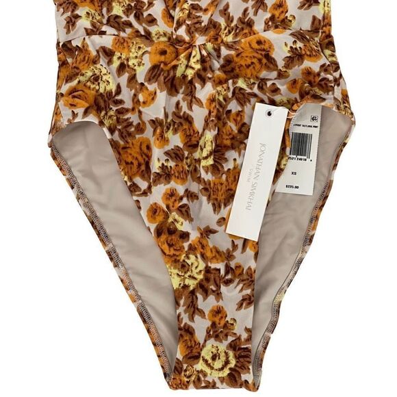 Jonathan Simkhai Ingrid Deep V One Piece Swimsuit 70s Floral Brown Orange XS New - Picture 5 of 14